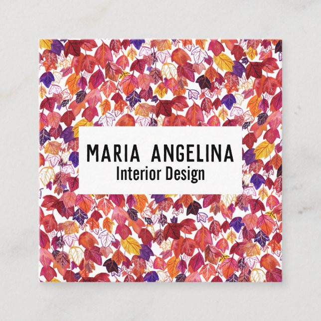 Fallende Blätter Autumn Watercolor Design Quadratische Visitenkarte (Vorderseite)