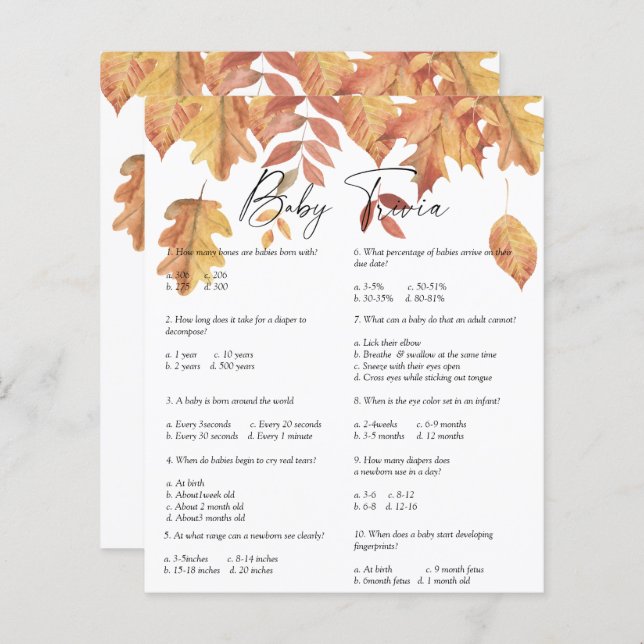 Fallende Blätter - Baby Trivia | Baby Showspiel (Vorne/Hinten)
