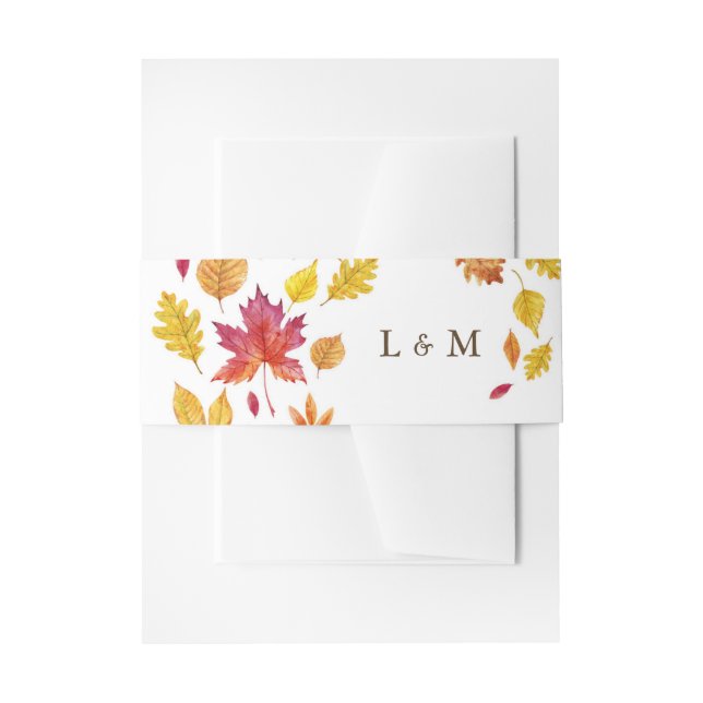 Fallende Blätter Garland Herbsthochzeit Monogramm Einladungsbanderole (Vorderseite Beispiel)