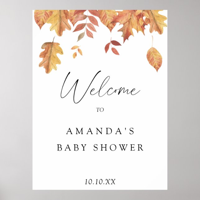 Fallende Blätter Herbst Begrüßung Babydusche Party Poster (Vorne)