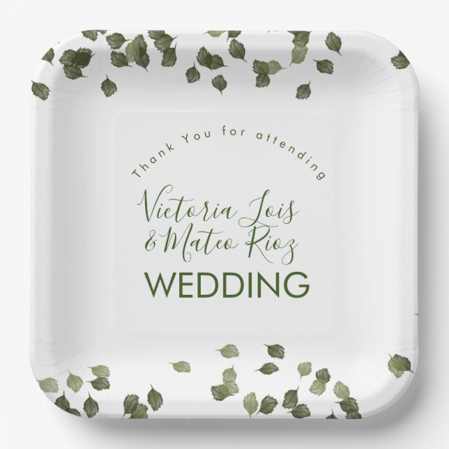 Fallende Blätter Herbst Grüne Danke Pappteller (Vorderseite)