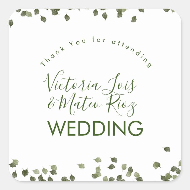 Fallende Blätter Herbst Grüne Danke Quadratischer Aufkleber (Vorderseite)