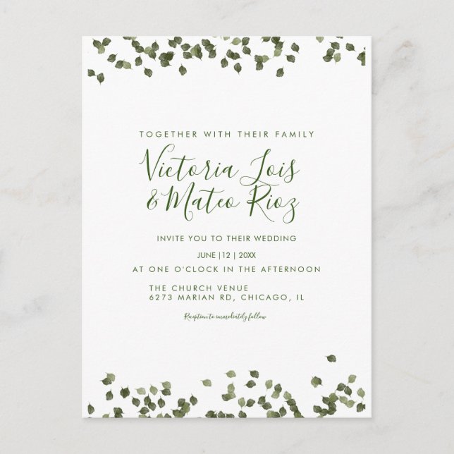 Fallende Blätter Herbst Rustikale Hochzeit Postkarte (Vorderseite)