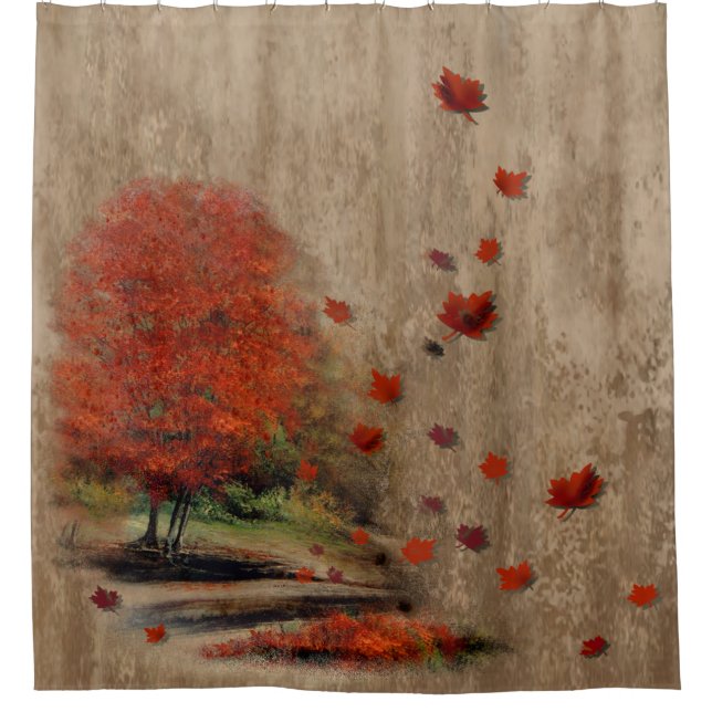 Fallende Blätter Landschaft Duschvorhang (Vorderseite)