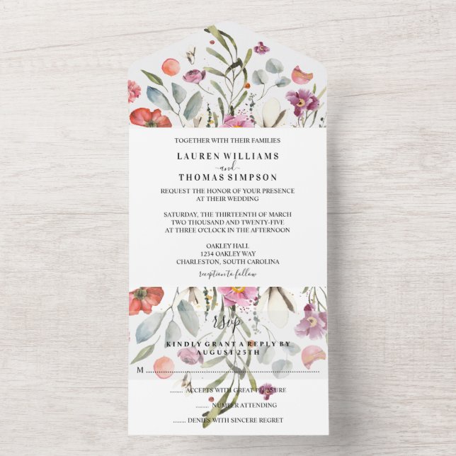 Fallende Blume Hochzeitseinladung All In One Einladung (Innen Boden)