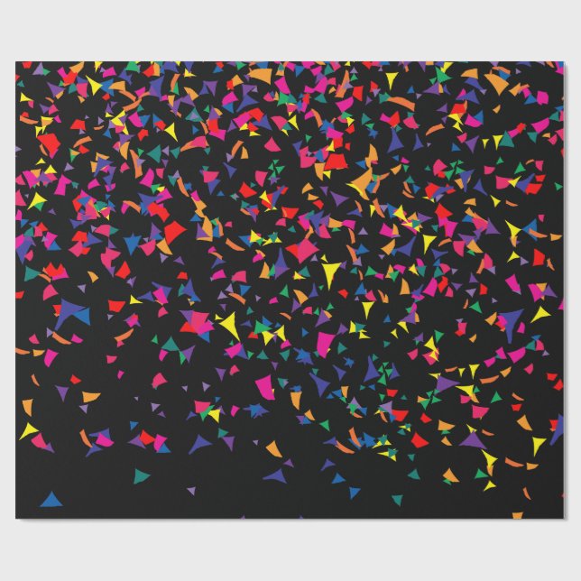 Fallende Confetti - Regenbogenfarben auf Black v3 Geschenkpapier (Flach)