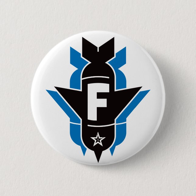 Fallende f-Bomben - Blau Button (Vorderseite)