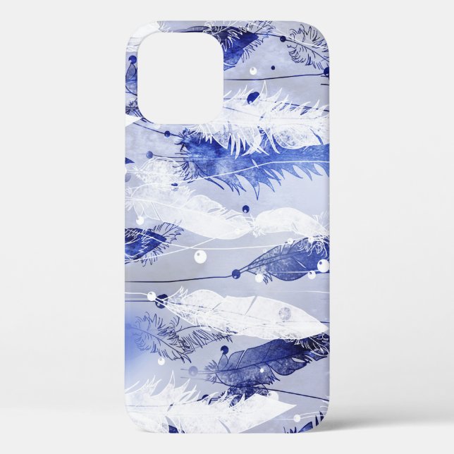 Fallende Federn: Aquarellblaues Muster. Case-Mate iPhone Hülle (Rückseite)
