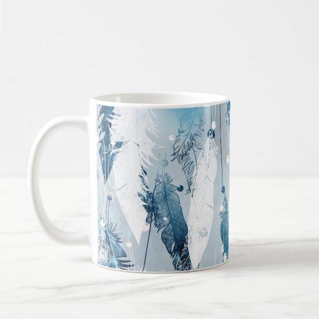 Fallende Federn: Blaues Wasser Nahtlos Kaffeetasse (Links)