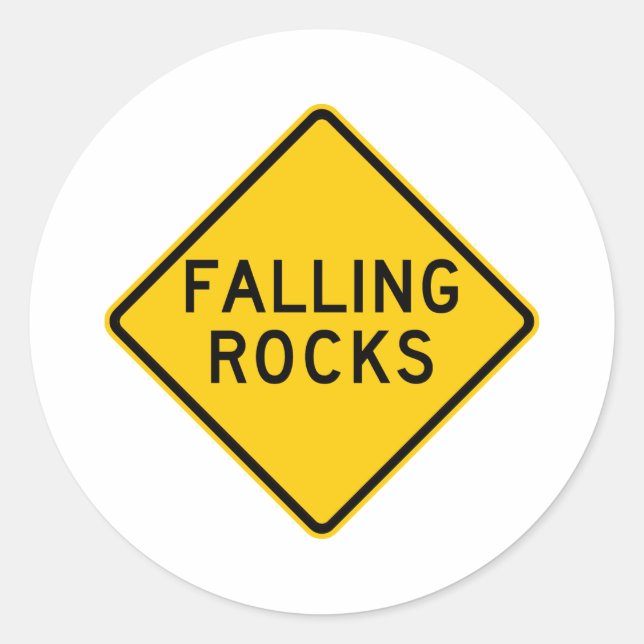 Fallende Felsen Zone Highway-Zeichen Runder Aufkleber (Vorderseite)