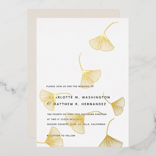 Fallende Gold Ginkgo Blätter Hochzeit im Herbst Folieneinladung (Vorderseite/Rückseite)