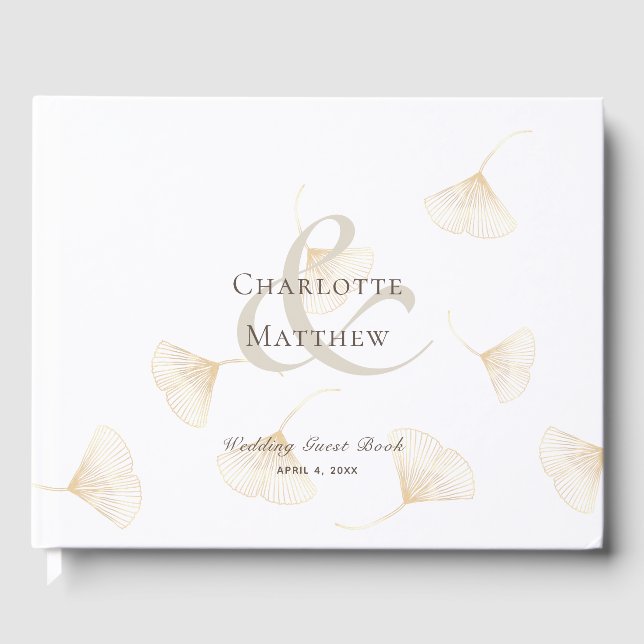 Fallende Gold Ginkgo Blätter Hochzeit im Herbst Gästebuch (Vorderseite)