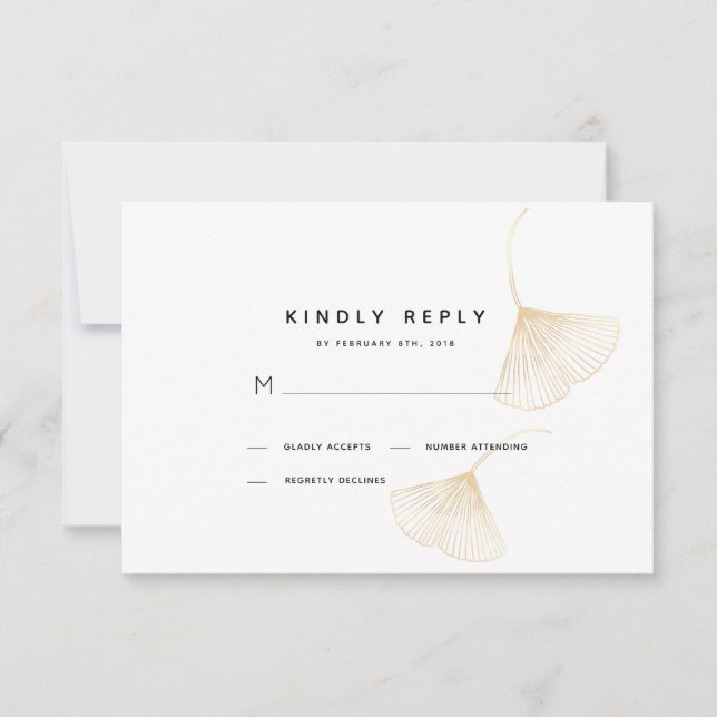 Fallende Gold Ginkgo Blätter Hochzeit RSVP Card Karte (Vorderseite)