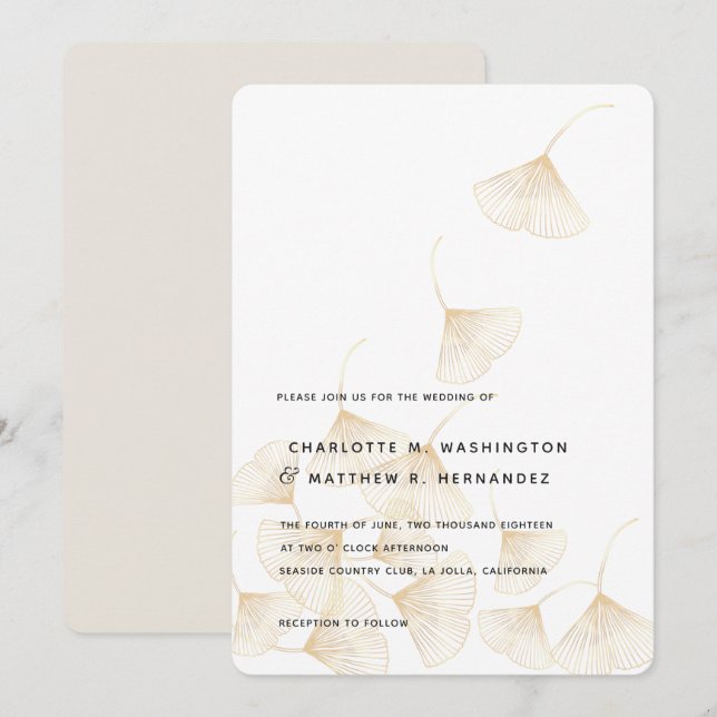 Fallende Gold Ginkgo Blätter Hochzeitseinladung Einladung (Vorne/Hinten)