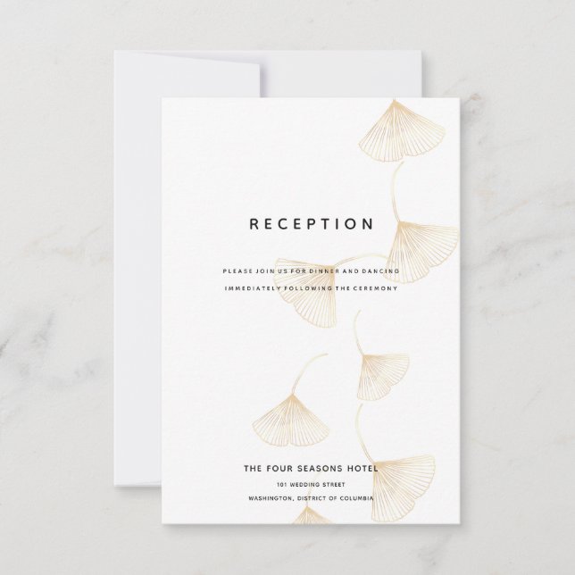Fallende Gold Ginkgo Blätter Hochzeitsempfangskart Einladung (Vorderseite)