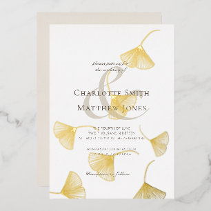 Fallende goldene Ginkgoblätter Elegante Hochzeit Folieneinladung