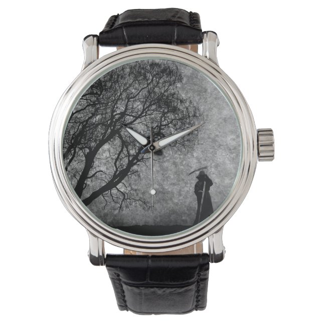 Fallende grimmige Sensenmann Urkunst Grenzen zwisc Armbanduhr (Vorderseite)