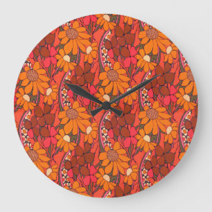 Fallende Groovy Blumen Große Wanduhr
