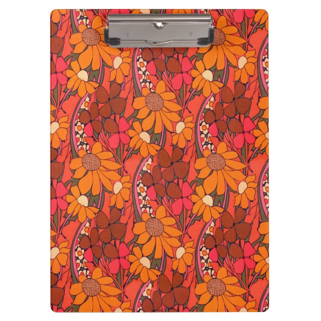 Fallende Groovy Blumen Klemmbrett (Vorderseite)