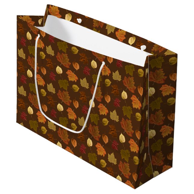 Fallende Herbstlaub, benutzerdefinierte Farbe Große Geschenktüte (Vorderseite Schrägansicht)