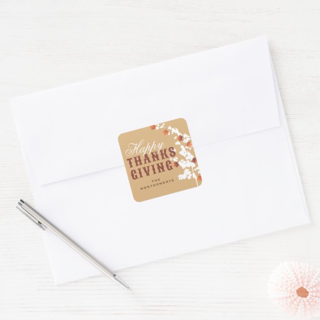 Fallende Herbstmaple-Blätter glücklich Thanksgivin Quadratischer Aufkleber (Umschlag)