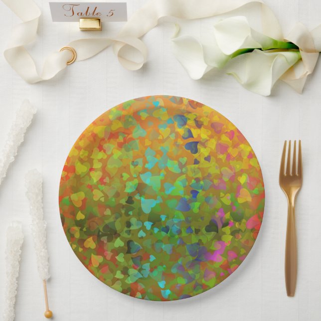 Fallende Herzen Orange Pappteller (Hochzeit)