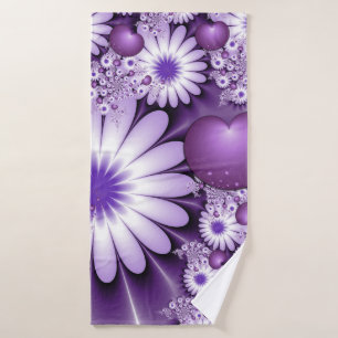 Fallende in Liebe Abstrakte Blume & Herz Fraktal Badehandtuch