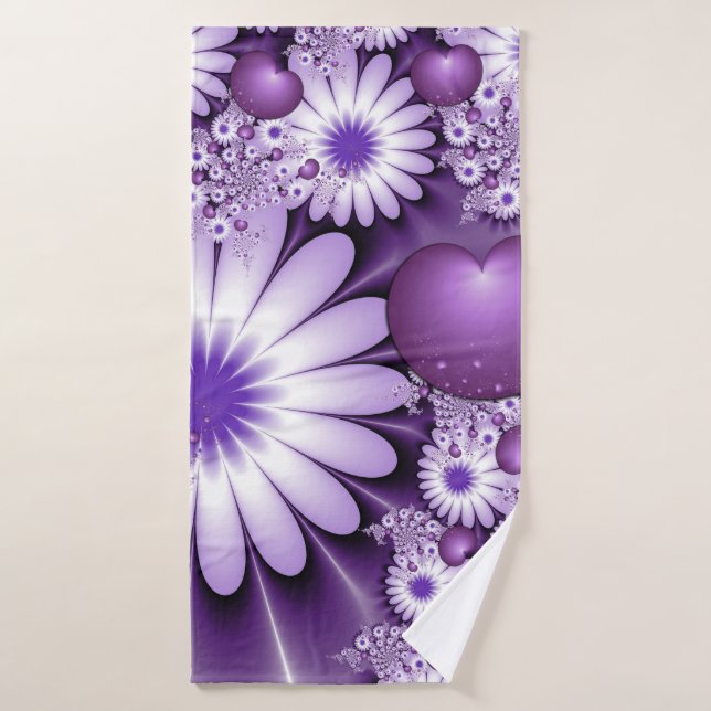 Fallende in Liebe Abstrakte Blume & Herz Fraktal Badehandtuch (Badehandtuch)