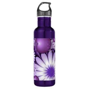 Fallende in Liebe Abstrakte Blume & Herz Fraktal Edelstahlflasche