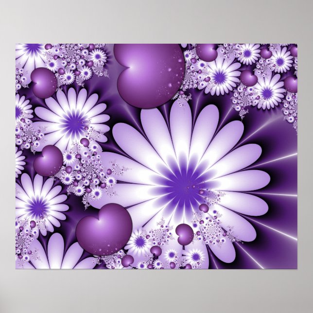 Fallende in Liebe Abstrakte Blume & Herz Fraktal Poster (Vorne)