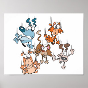 Fallende Katzen und Hundeplakat Poster