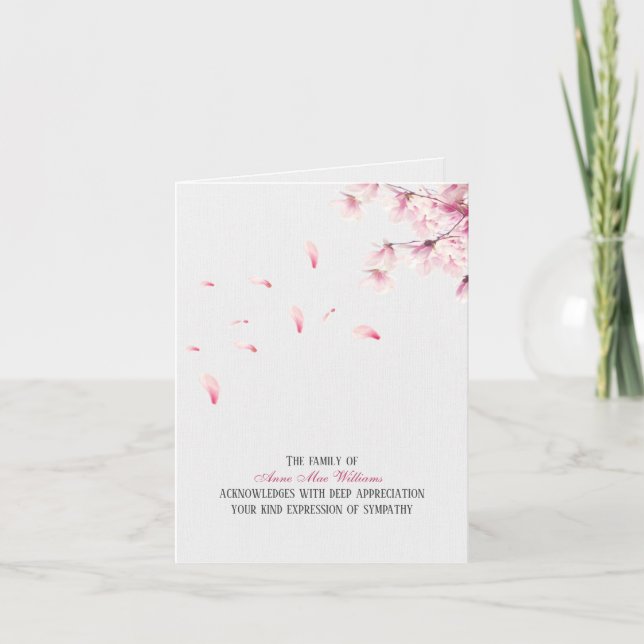 Fallende Kirschblüten Beileid Danke Karte (Vorderseite)