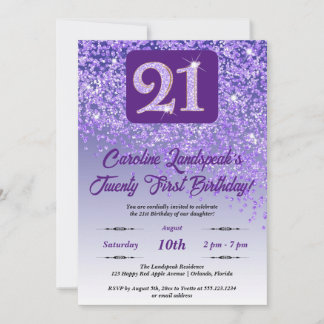 Fallende Lila Glitzer 21. Geburtstag Party Einladung