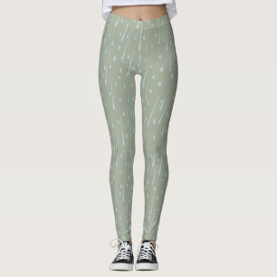 Fallende Raindrops Niedlicher Regentag Olive Green Leggings