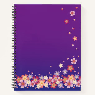 Fallende Sakura Blüten Japanisch Kunst Blau & Lil Notizbuch