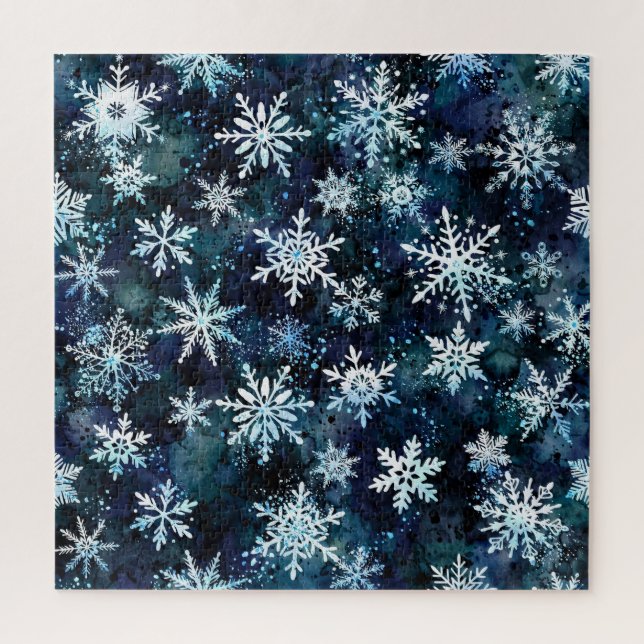 Fallende Schneeflocken Tiefblaue Magische Winterna (Vertikal)