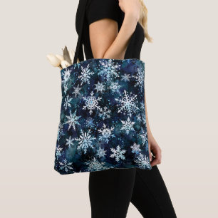 Fallende Schneeflocken Tiefblaue Magische Winterna Tasche