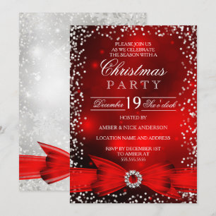 Fallende Schneefräse Red White Bow Weihnachts-Part Einladung