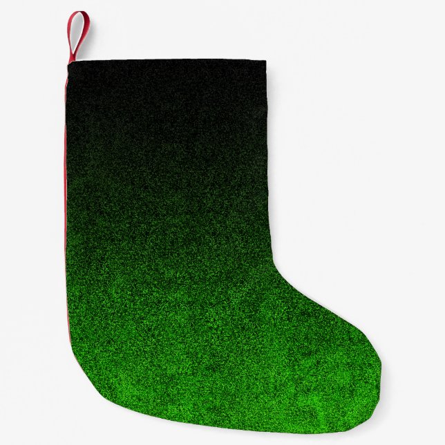 Fallende Schwarz/Grün-Glitzer-Gradient Kleiner Weihnachtsstrumpf (Vorderseite)