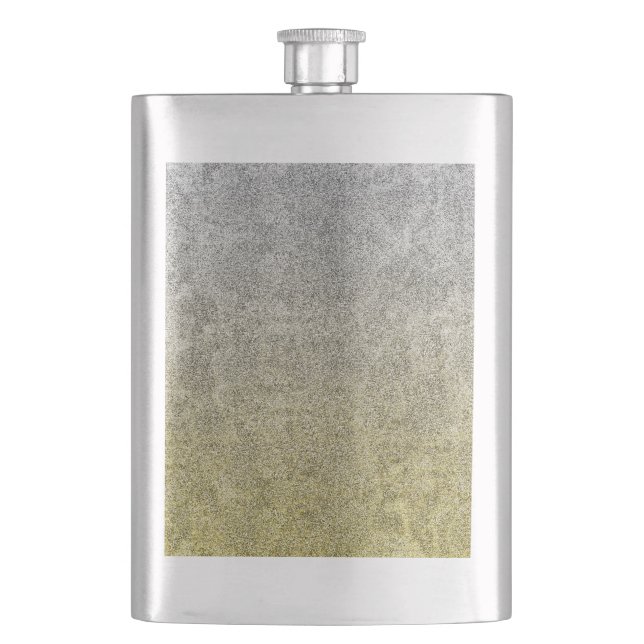 Fallende Silver & Gold Glitzer Gradient Flachmann (Vorderseite)