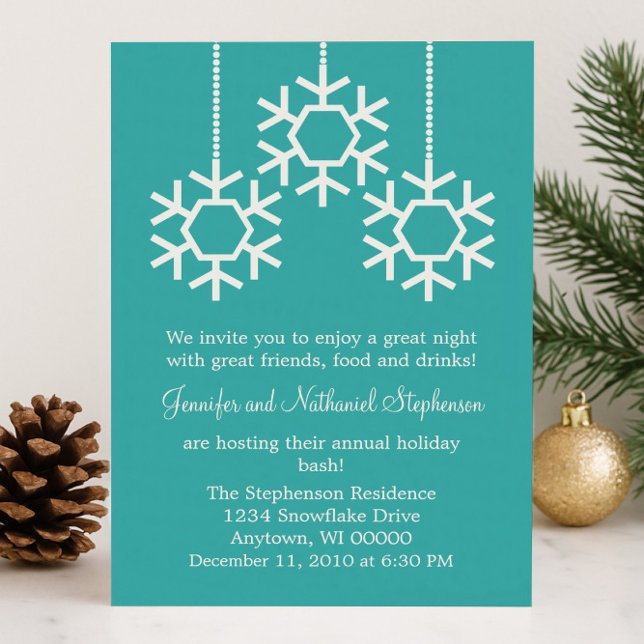Fallende Snowflakes-Feier, Türkis Einladung (Turquoise Falling Snowflakes Holiday Party Invitation)