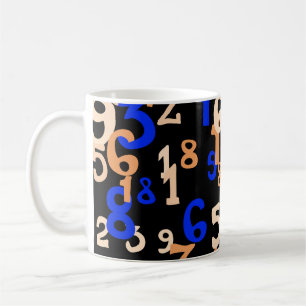 Fallende Zahlen abstrakter Hintergrund. Abstrakter Kaffeetasse