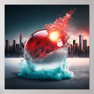 Fallender roter Feuerball Poster