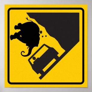 Fallendes Elefant-Zonen-Landstraßen-Zeichen Poster