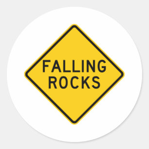 Fallendes Felsen-Zonen-Landstraßen-Zeichen Runder Aufkleber