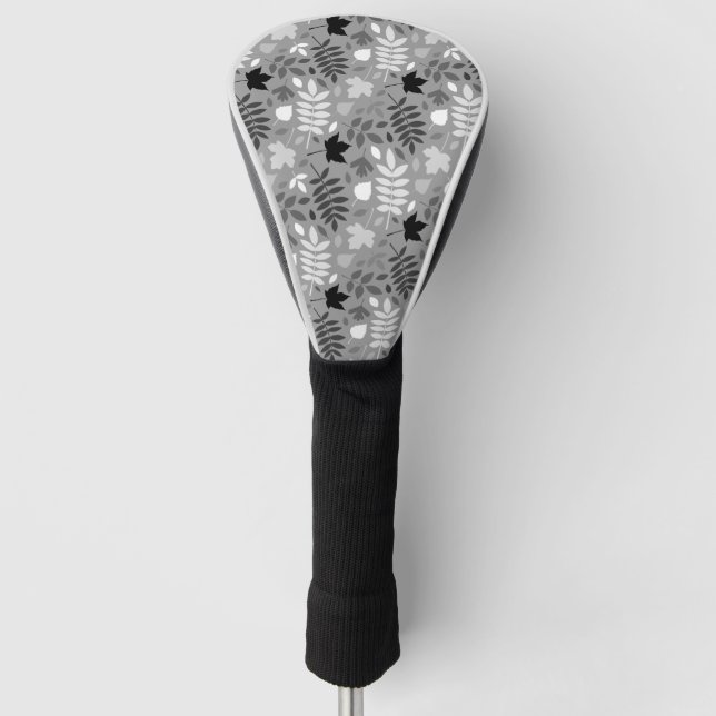 Fallfarbene Blätter Monochrome Muster auf Grau Golf Headcover (Vorderseite)