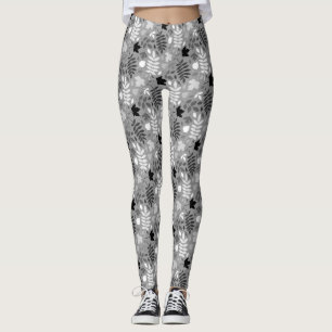 Fallfarbene Blätter Monochrome Muster auf Grau Leggings