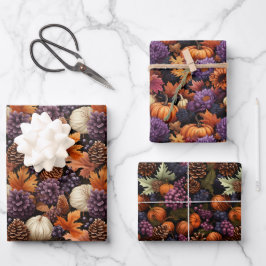 Fallfolien Wasserfarbe Isometrische Vektorgrafik Geschenkpapier Set