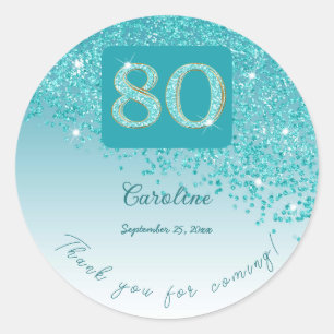 Falling Aquamarin Blue Glitzer, 80. Geburtstag Dan Runder Aufkleber