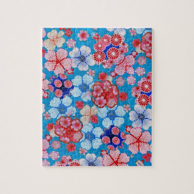 Falling Blue Cascading Floral Chirimen (Vertikal)
